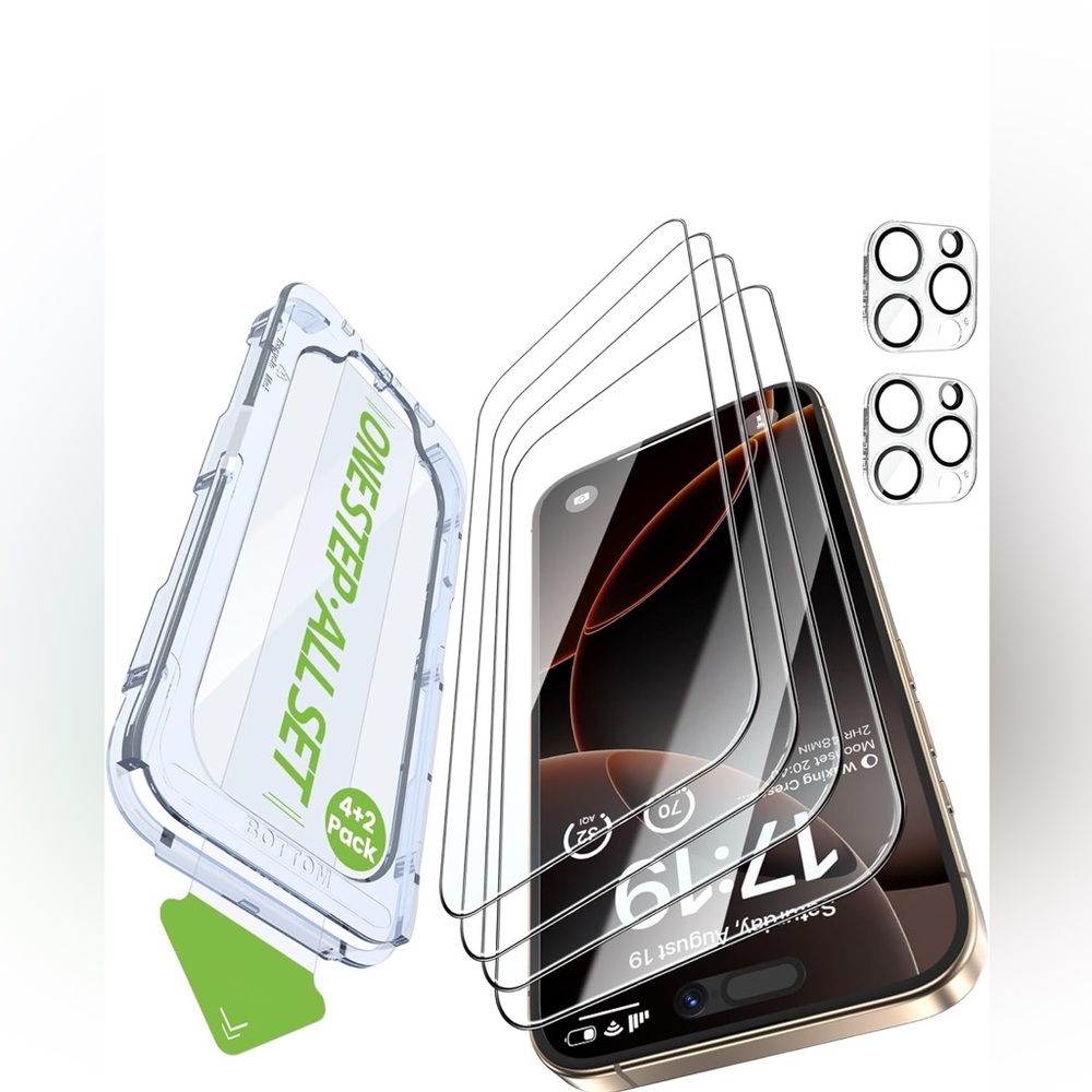 iGluz-4 Pack iPhone 16 Pro Screen Protector with 2-Pack Camera Lens Protector